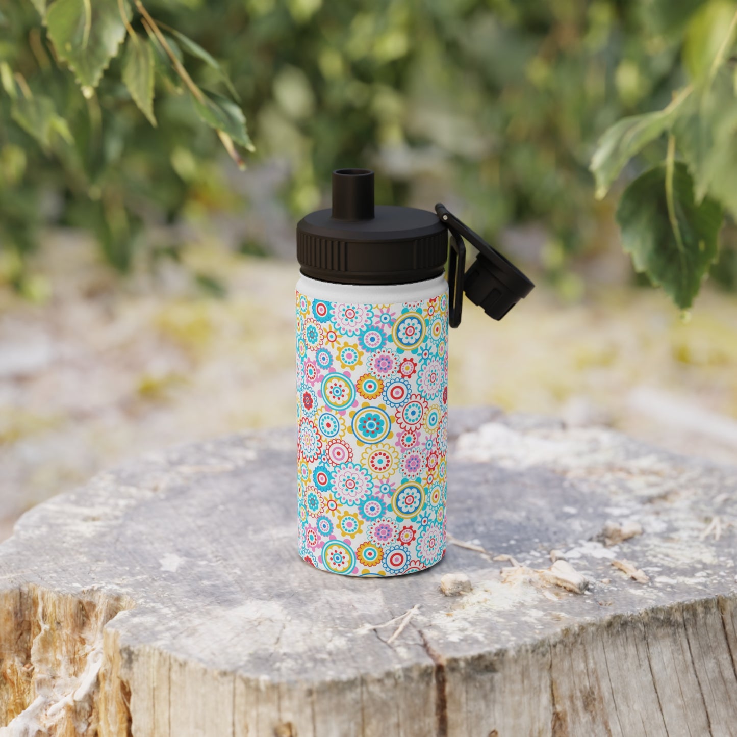 Flower Pop Stainless Steel Water Bottle, Sports Lid