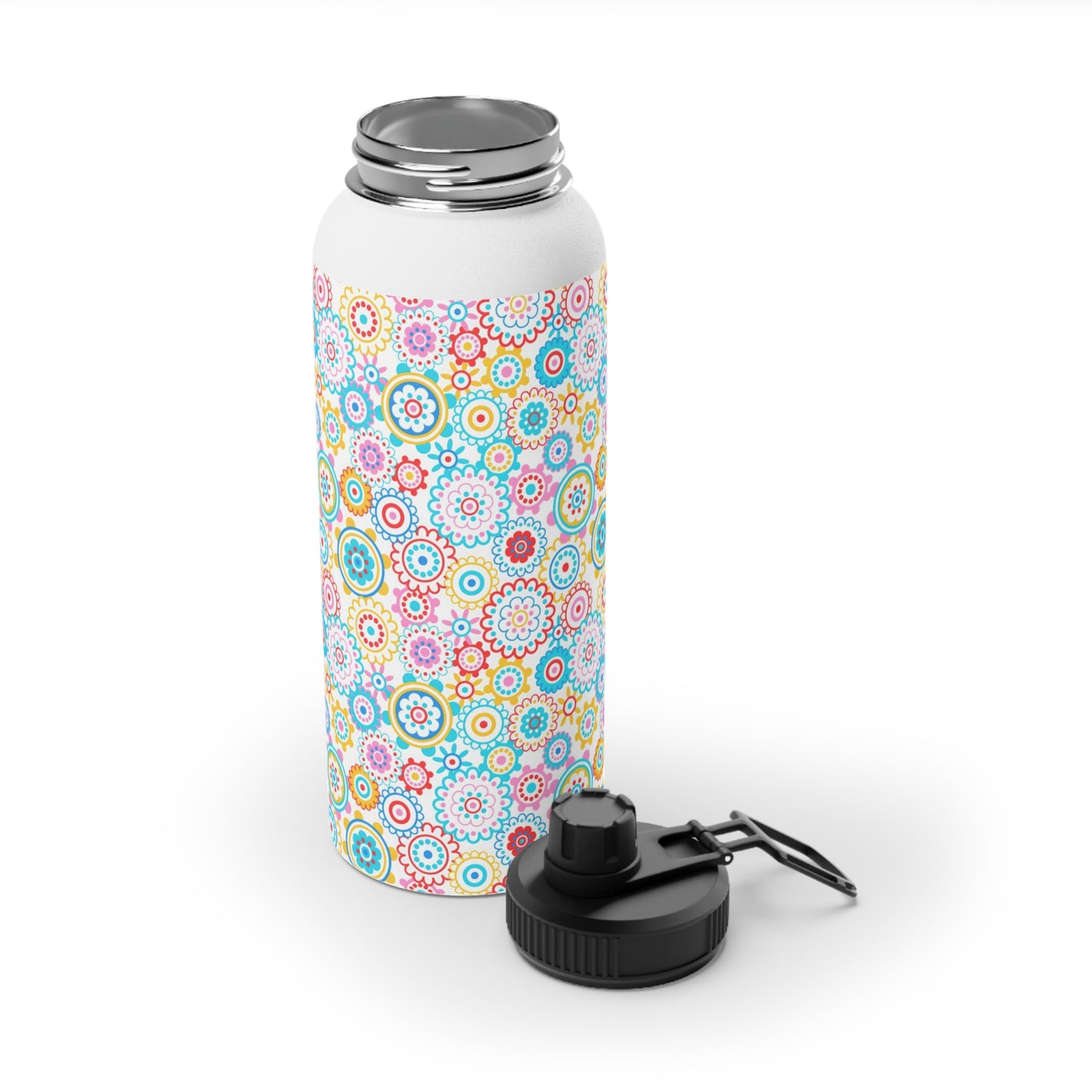 Flower Pop Stainless Steel Water Bottle, Sports Lid