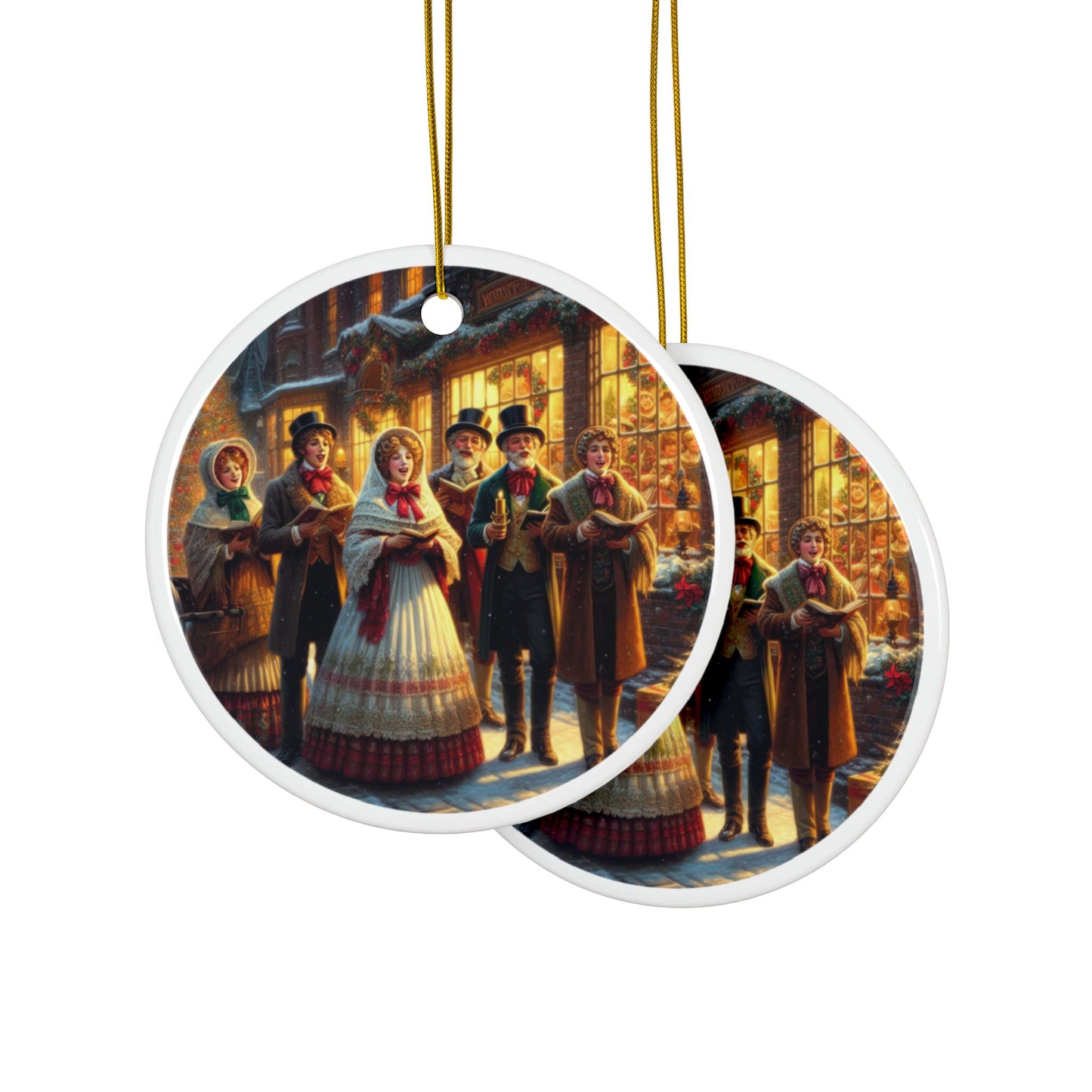 Festive Tunes and Holiday Spirits Christmas Ceramic Ornaments, 2-Side Print, (1pc, 3pcs, 5pcs, 10pcs)