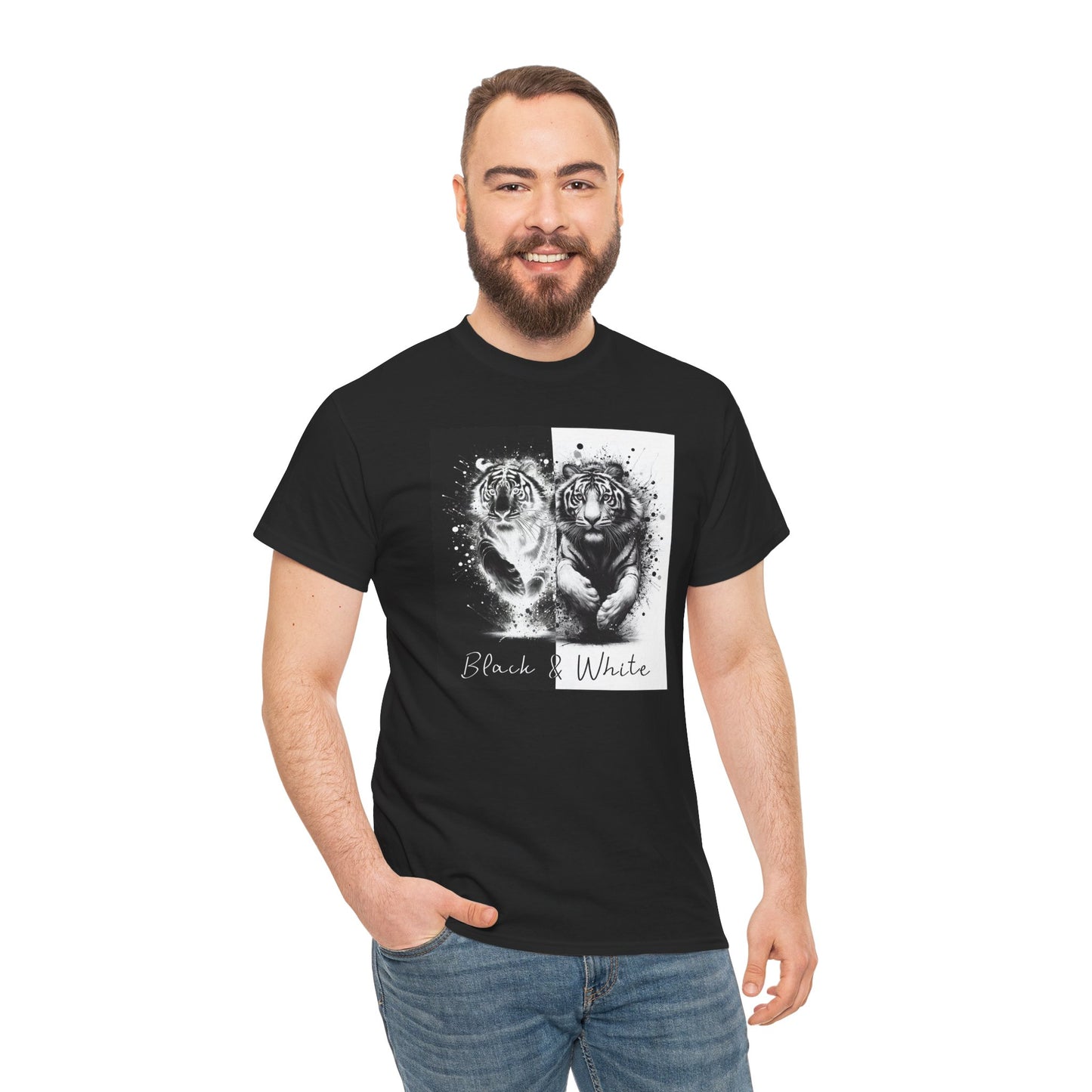 Black & White Tigers Unisex Heavy Cotton Tee