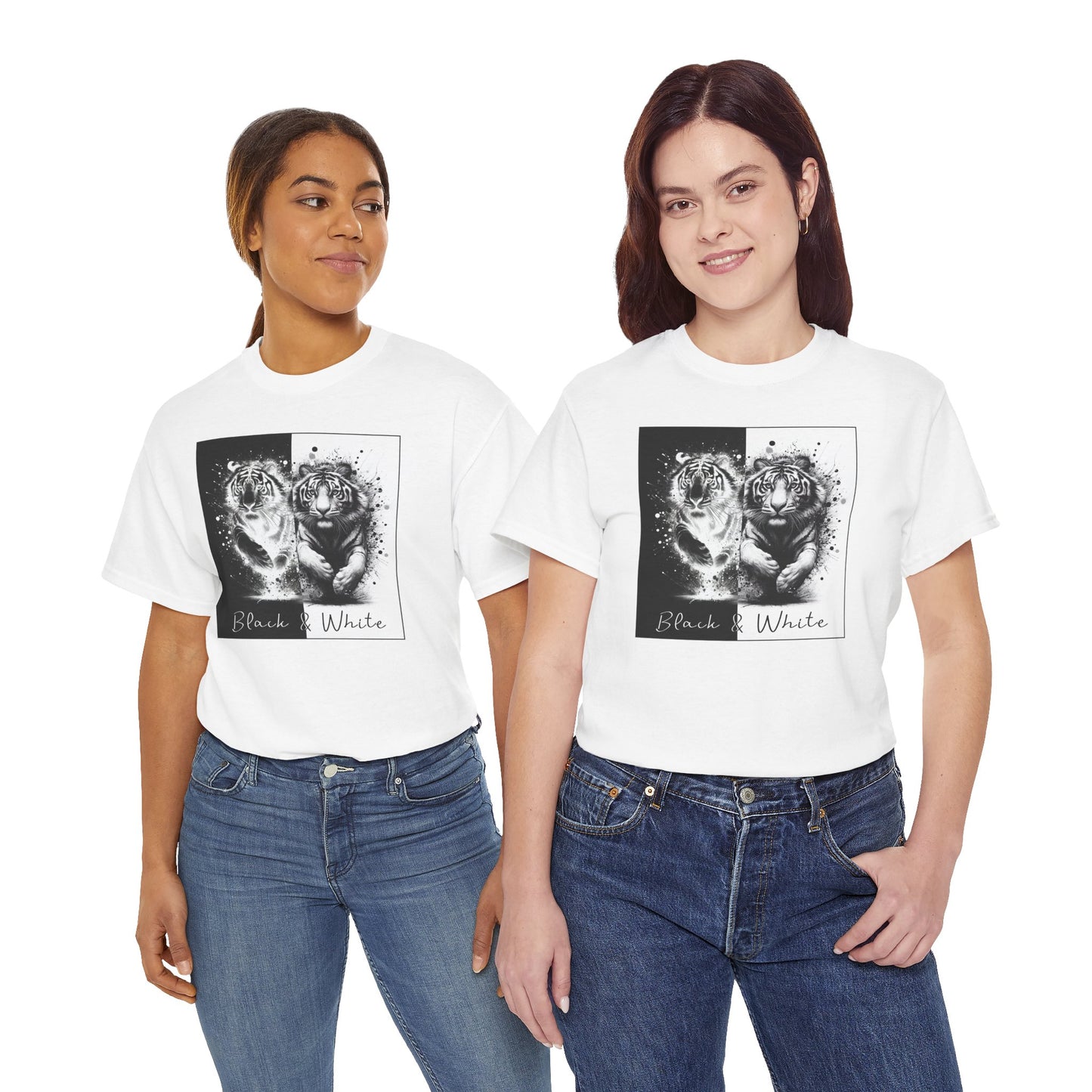 Black & White Tigers Unisex Heavy Cotton Tee