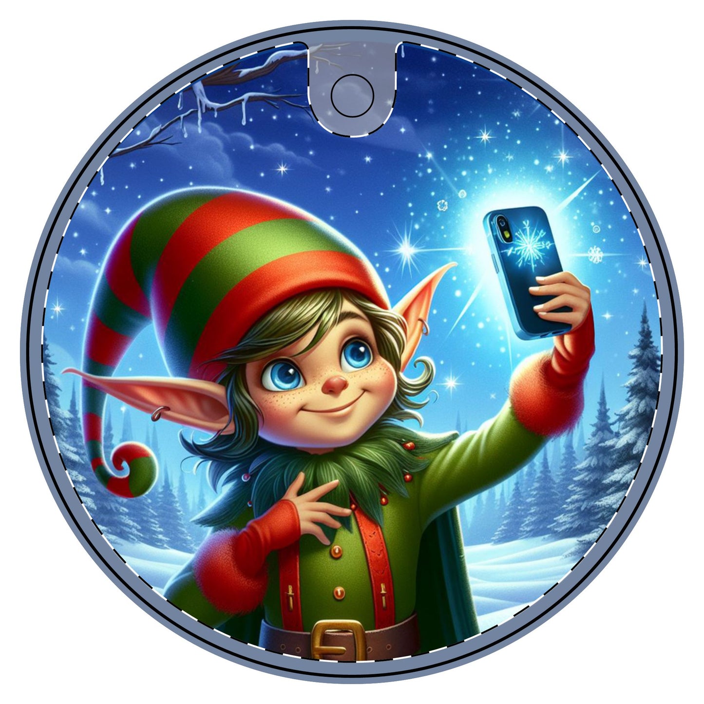 Elfie On The Selfie  Ceramic Decoration Ornament, (1pc)  one side print