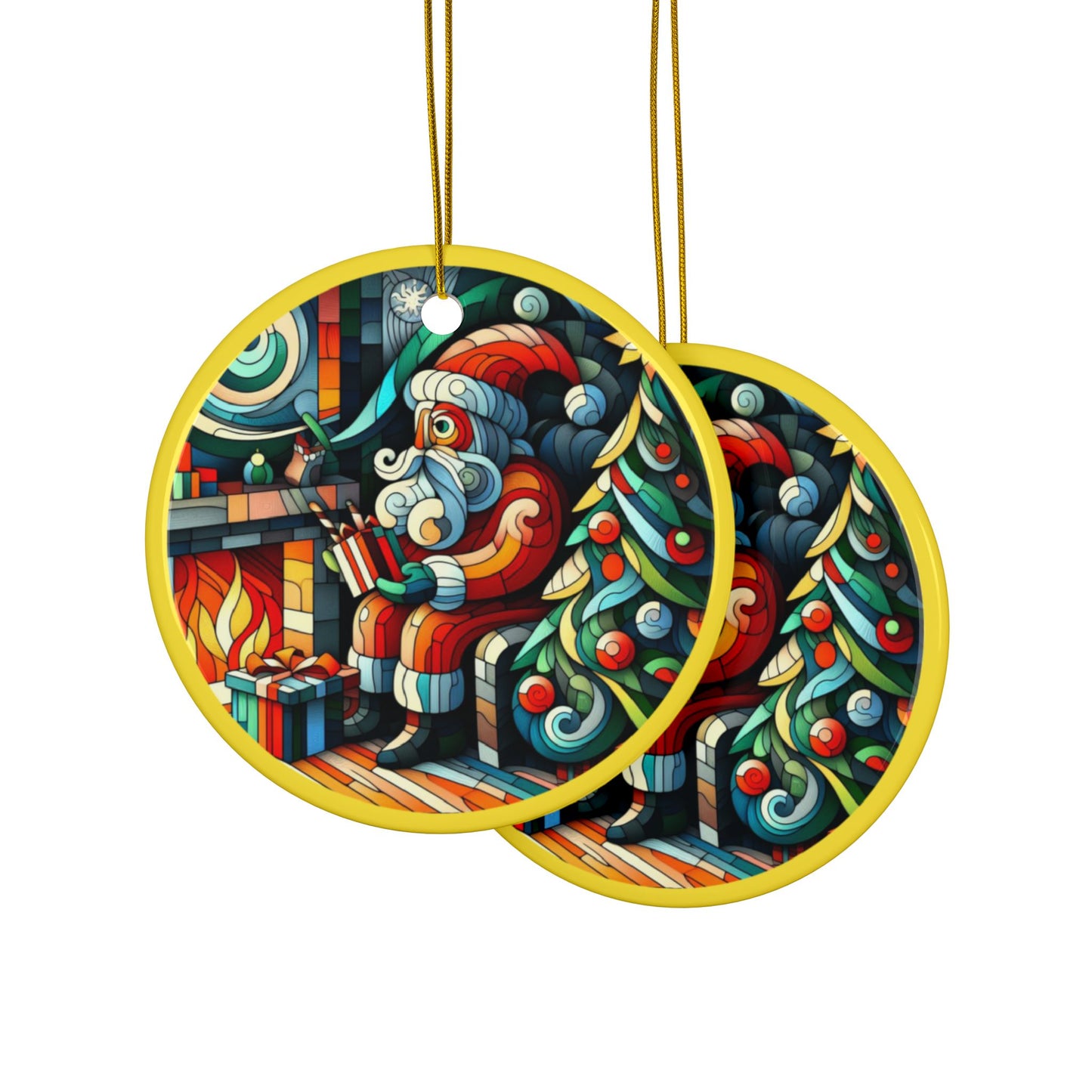 Noel In Cubism Ceramic Ornaments, 2-Side Print, (1pc, 3pcs, 5pcs, 10pcs)