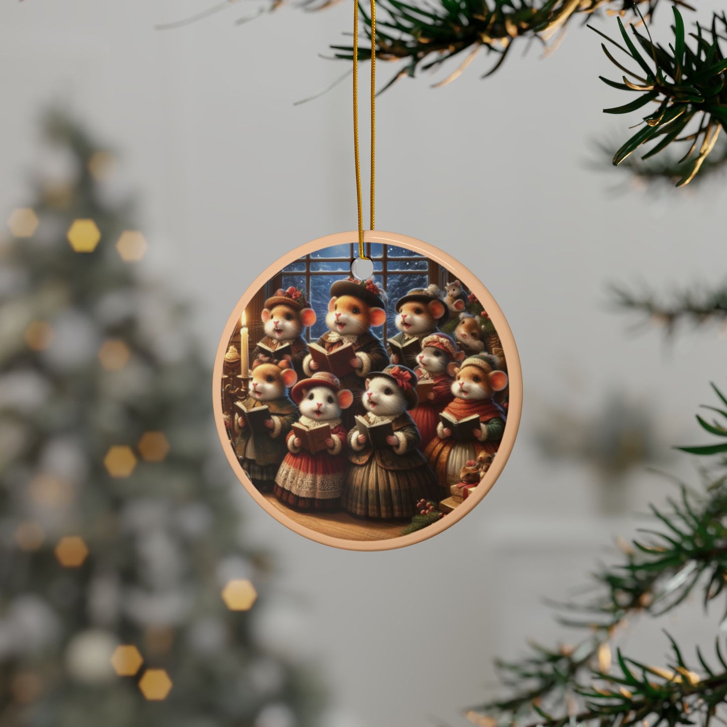 Gingerbread Mouse Carols Ceramic Ornaments, 2-Side Print, (1pc, 3pcs, 5pcs, 10pcs)