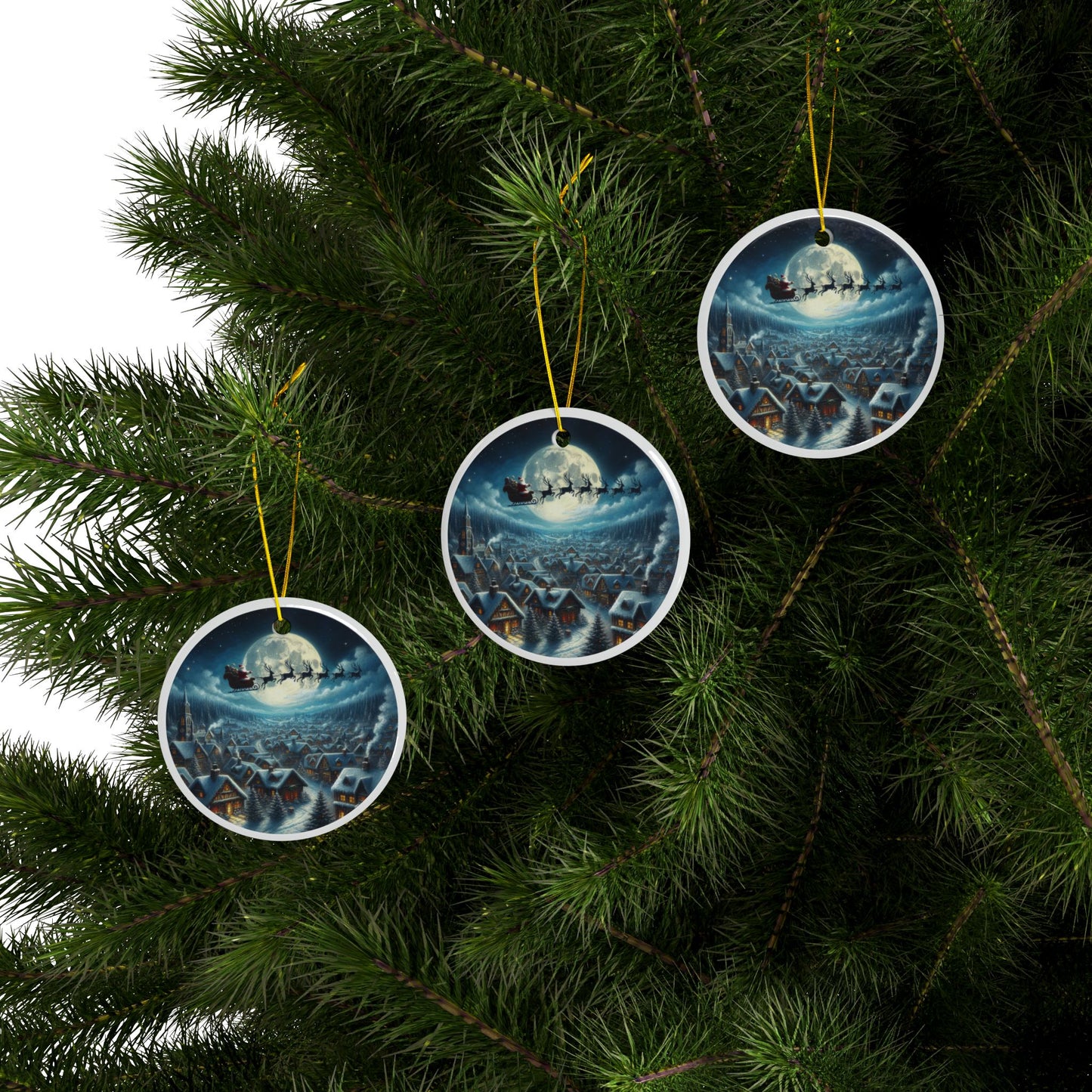 Santa Claus Is Back In Town Christmas Ceramic Ornaments, 2-Side Print, (1pc, 3pcs, 5pcs, 10pcs)