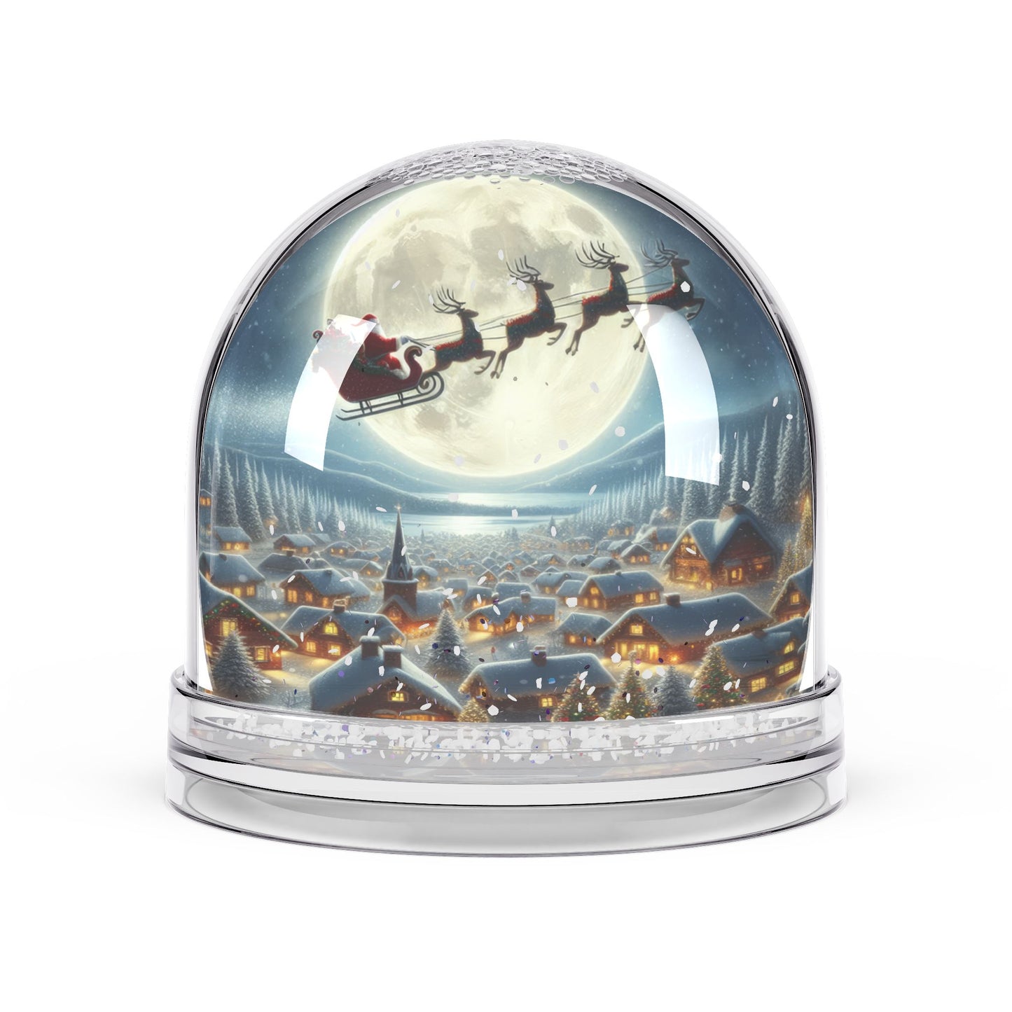 Santa’s Moonlit Village Flight Town Snow Globe