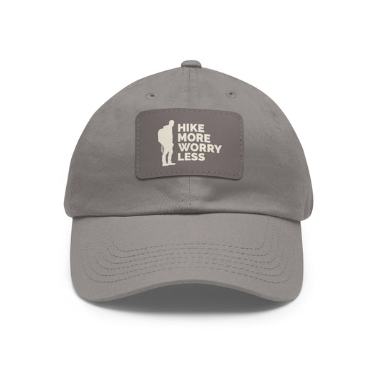 Hike More Worry Less Dad Hat with Leather Patch (Rectangle)