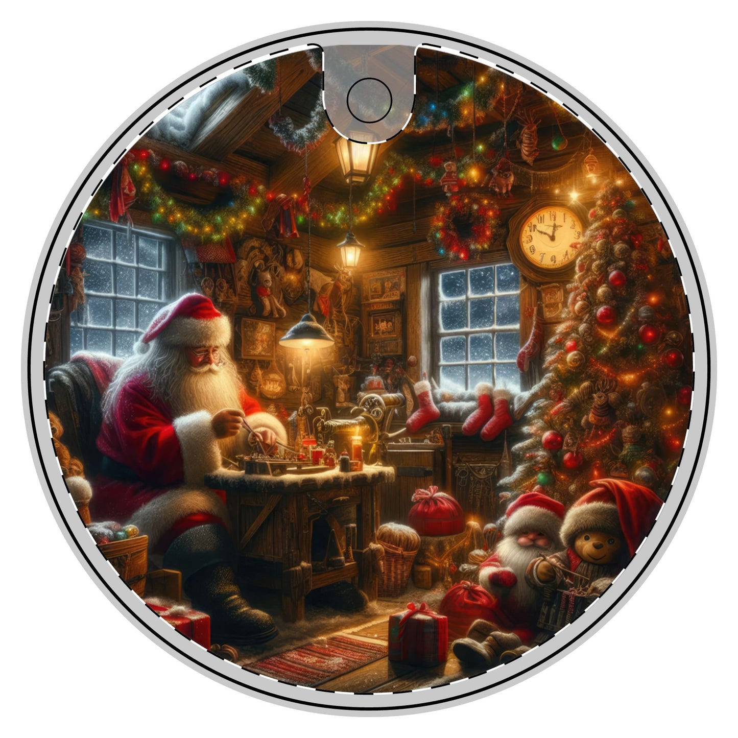 Christmas at Santa’s Workshop Ceramic Decoration Ornament, (1pc)  one side print