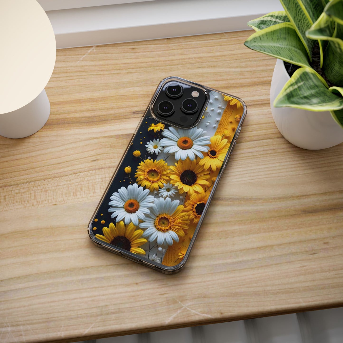 Clear Floral Phone Case - Yellow and White Daisy Pattern Colorful Spring Accessory