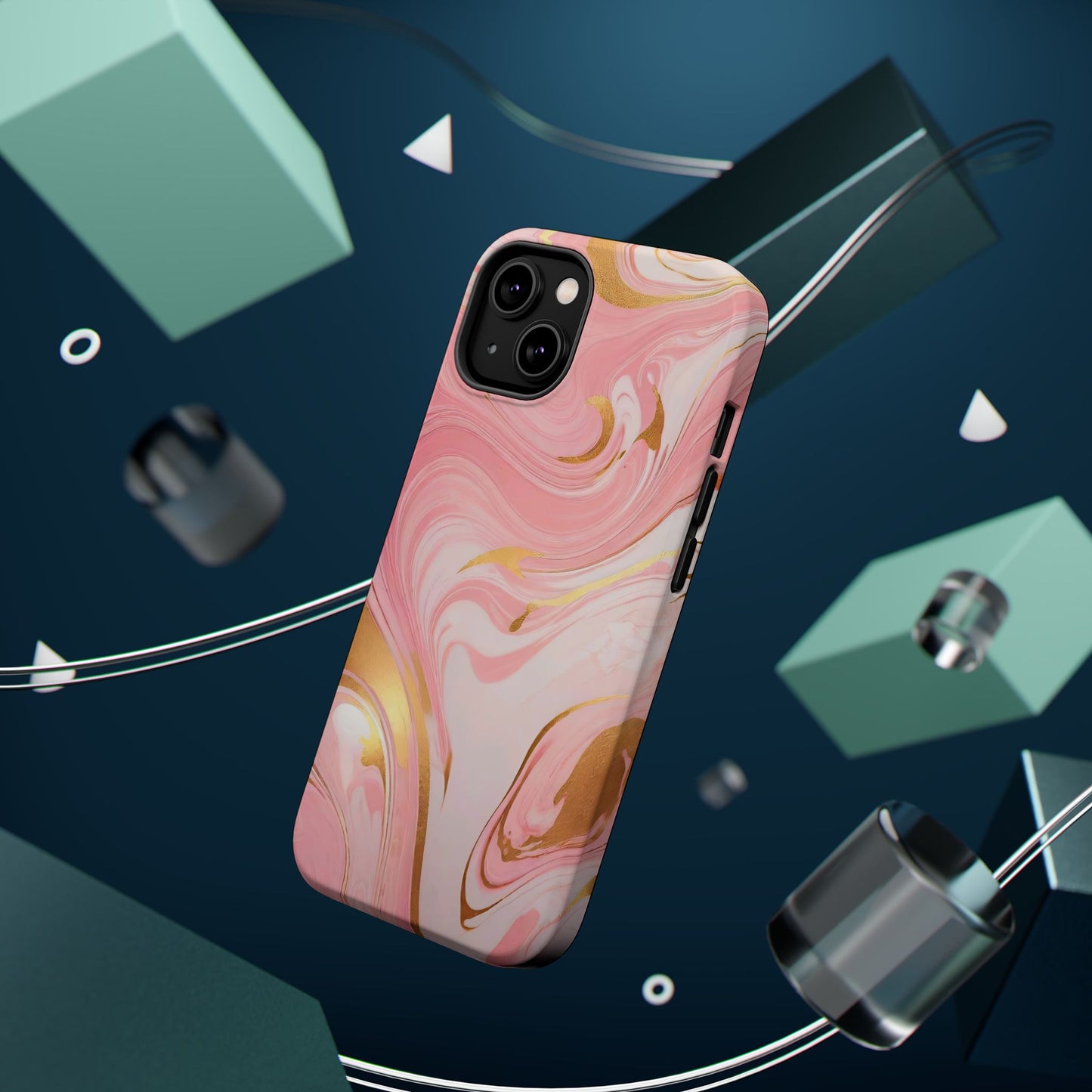 Stylish Magnetic Phone Case, Pink Marble Protective Cover