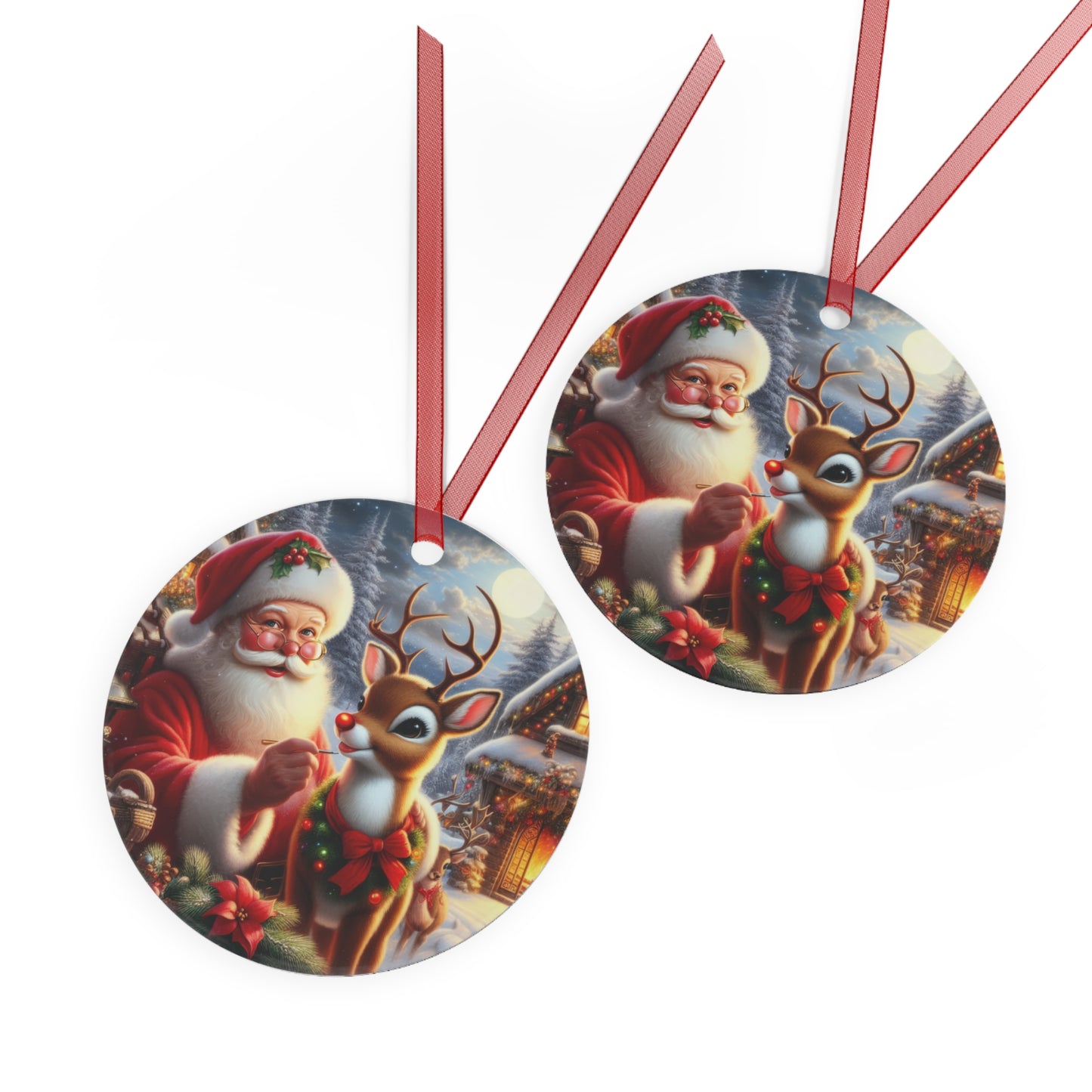 Rudolph’s Radiant Christmas Metal Ornaments, 2-Side Print