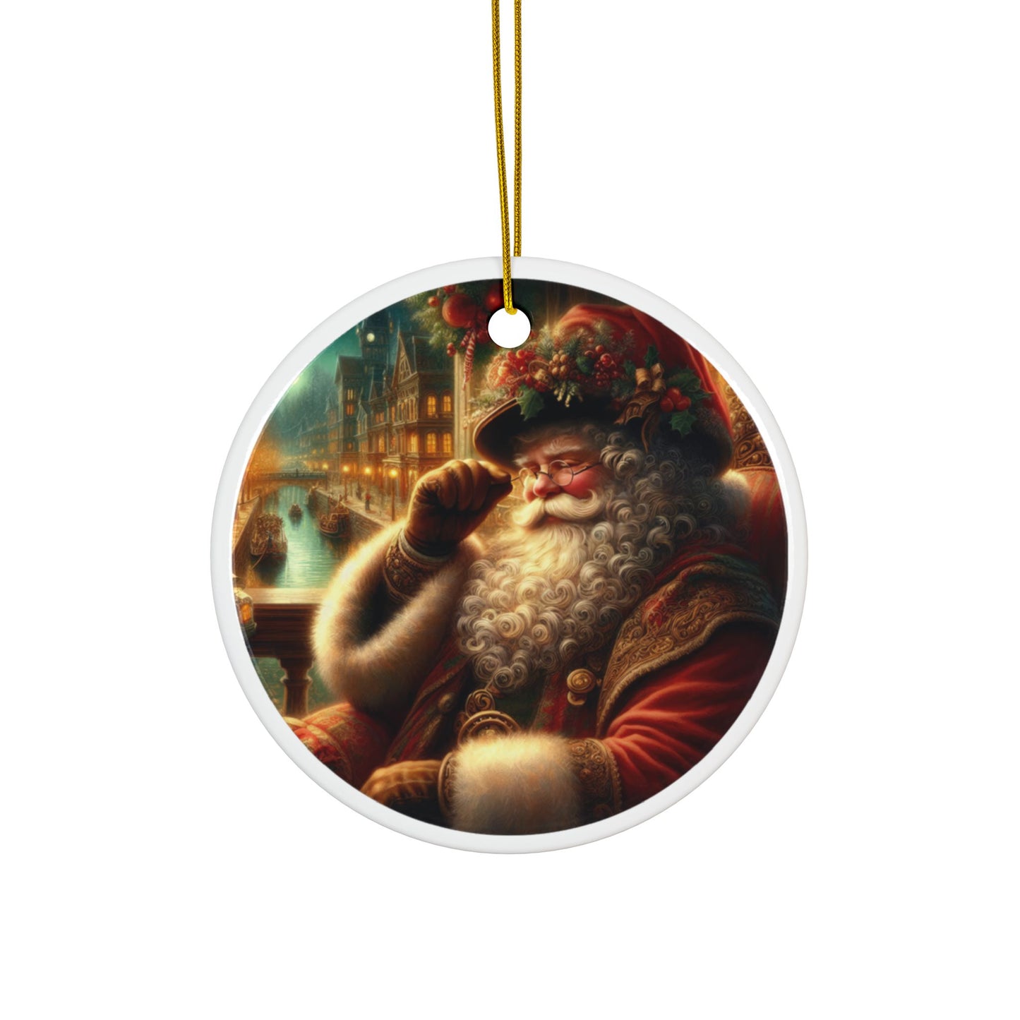 Yuletide Splendor: Santa in Victorian Elegance Christmas Ceramic Ornaments, 2-Side Print, (1pc, 3pcs, 5pcs, 10pcs)