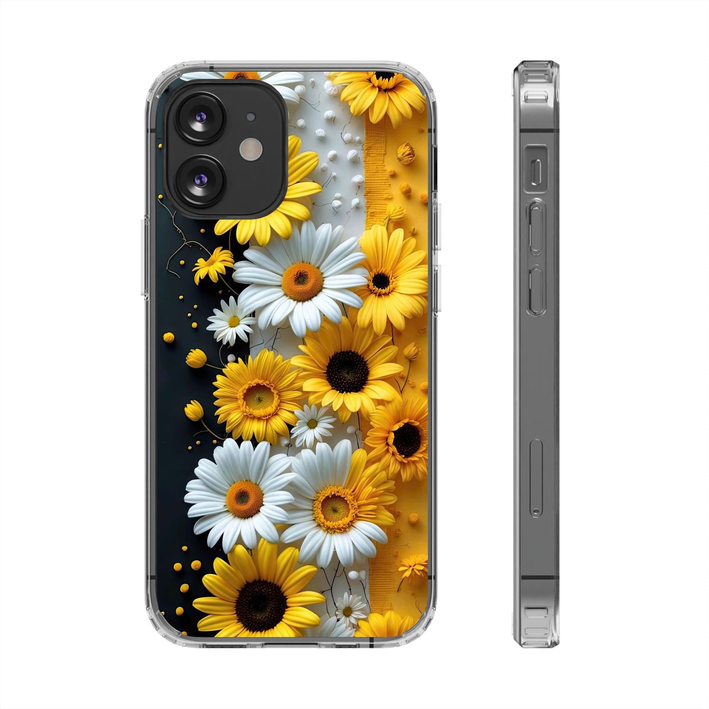 Clear Floral Phone Case - Yellow and White Daisy Pattern Colorful Spring Accessory
