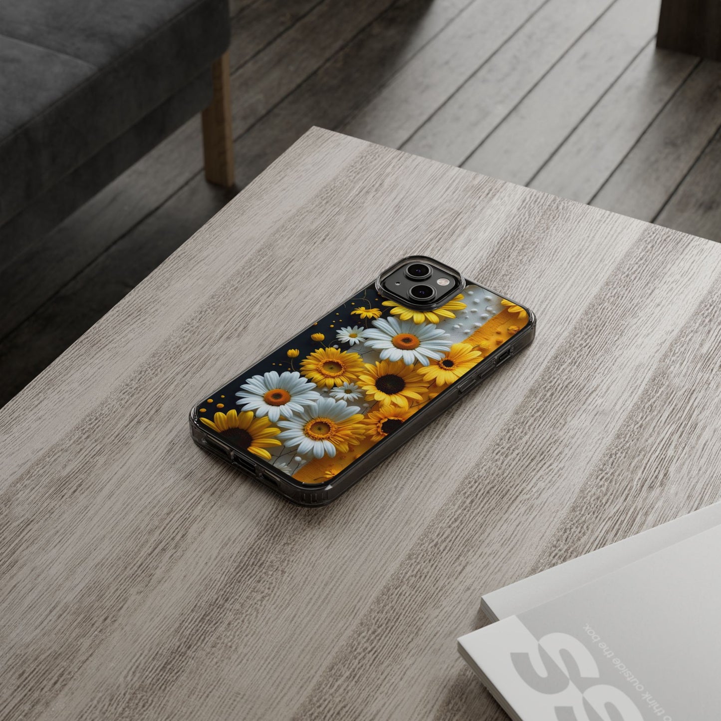 Clear Floral Phone Case - Yellow and White Daisy Pattern Colorful Spring Accessory