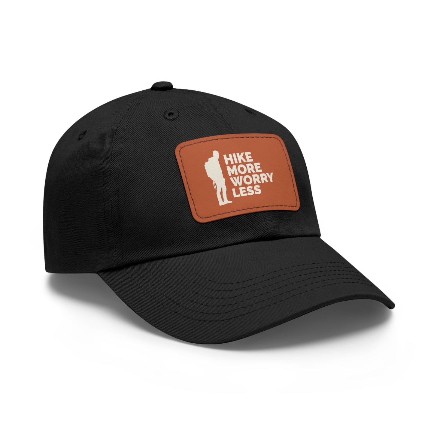 Hike More Worry Less Dad Hat with Leather Patch (Rectangle)