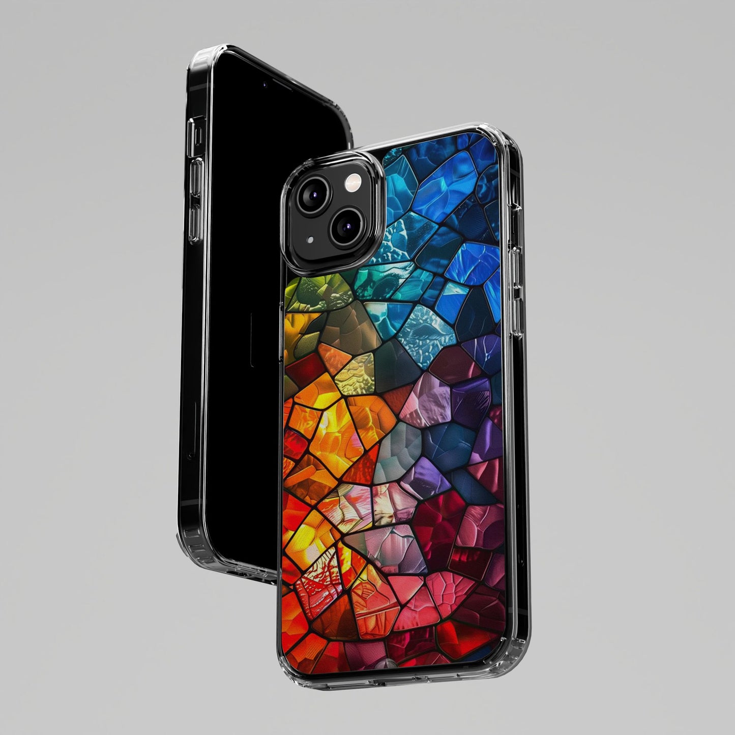 Vibrant Clear Phone Case, Colorful Stained Glass Design