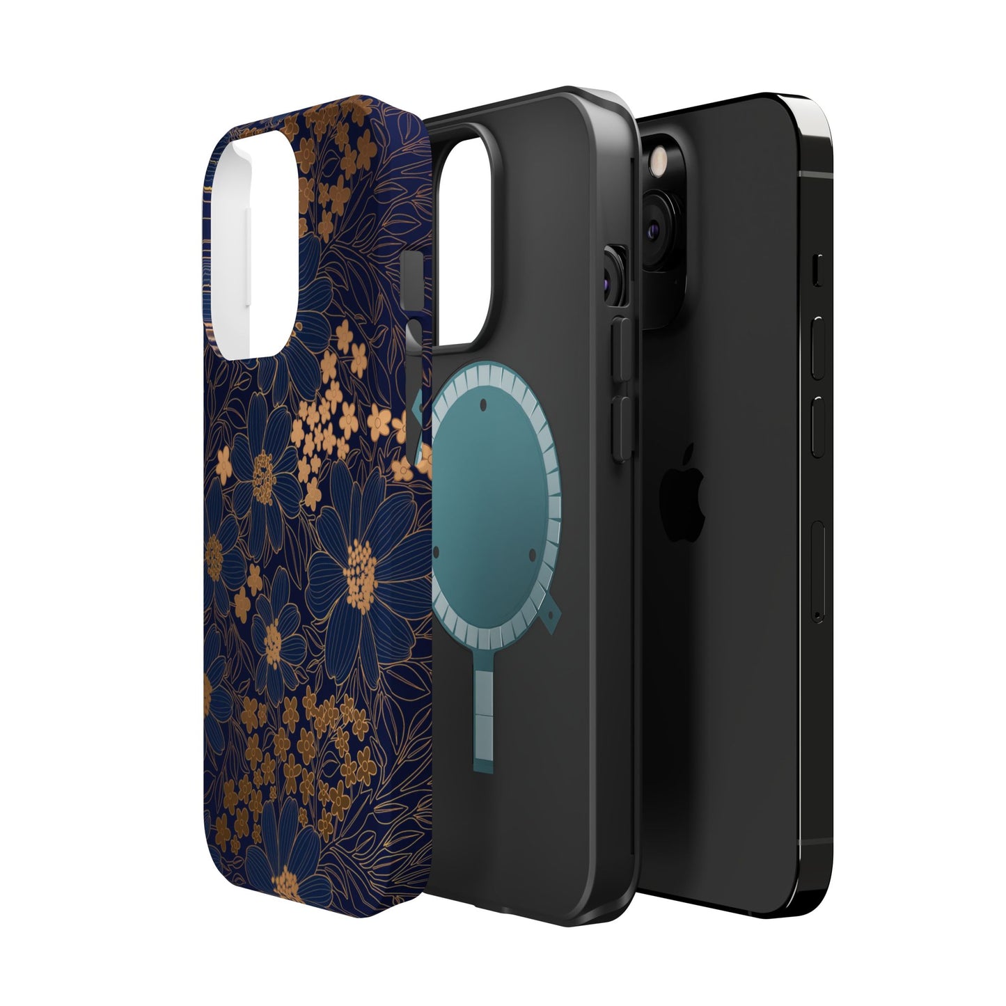 Luxury Serial Magnetic Phone Case, Golden Floral
