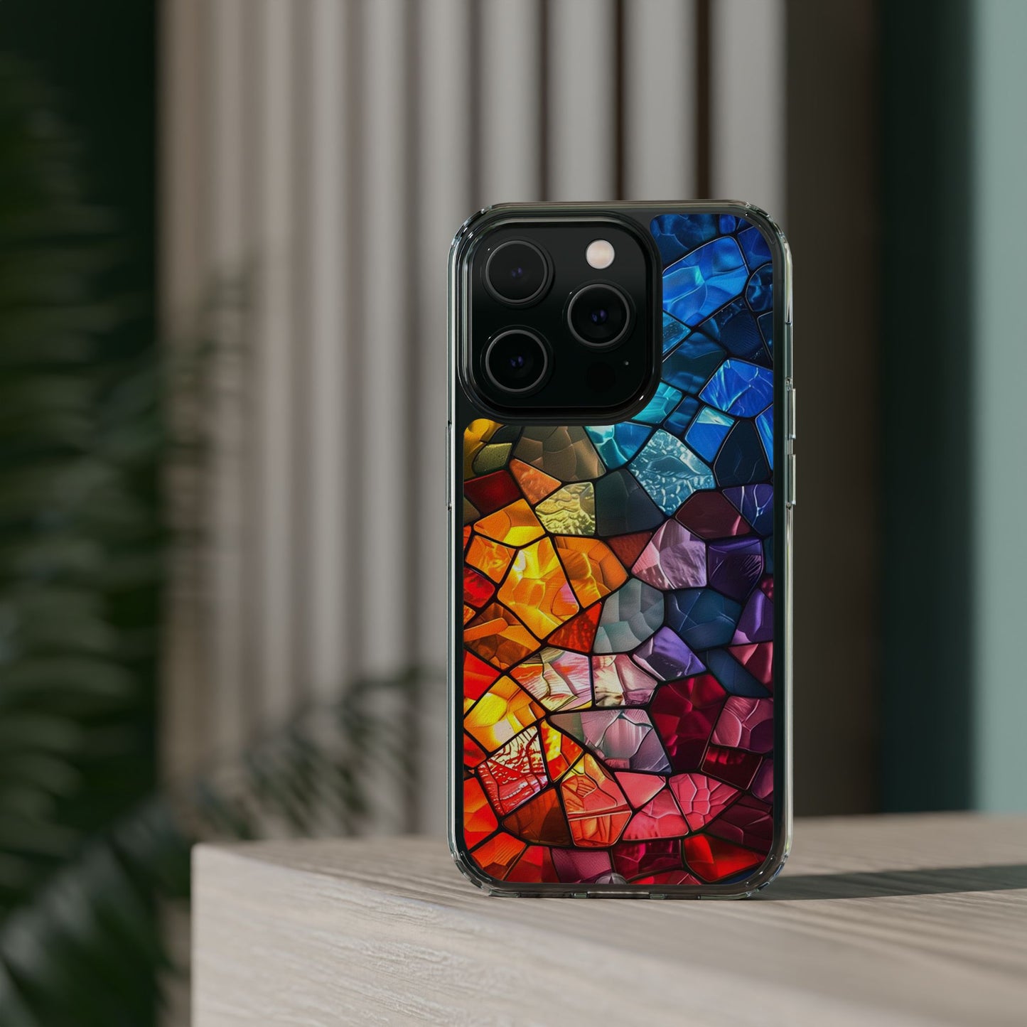 Vibrant Clear Phone Case, Colorful Stained Glass Design