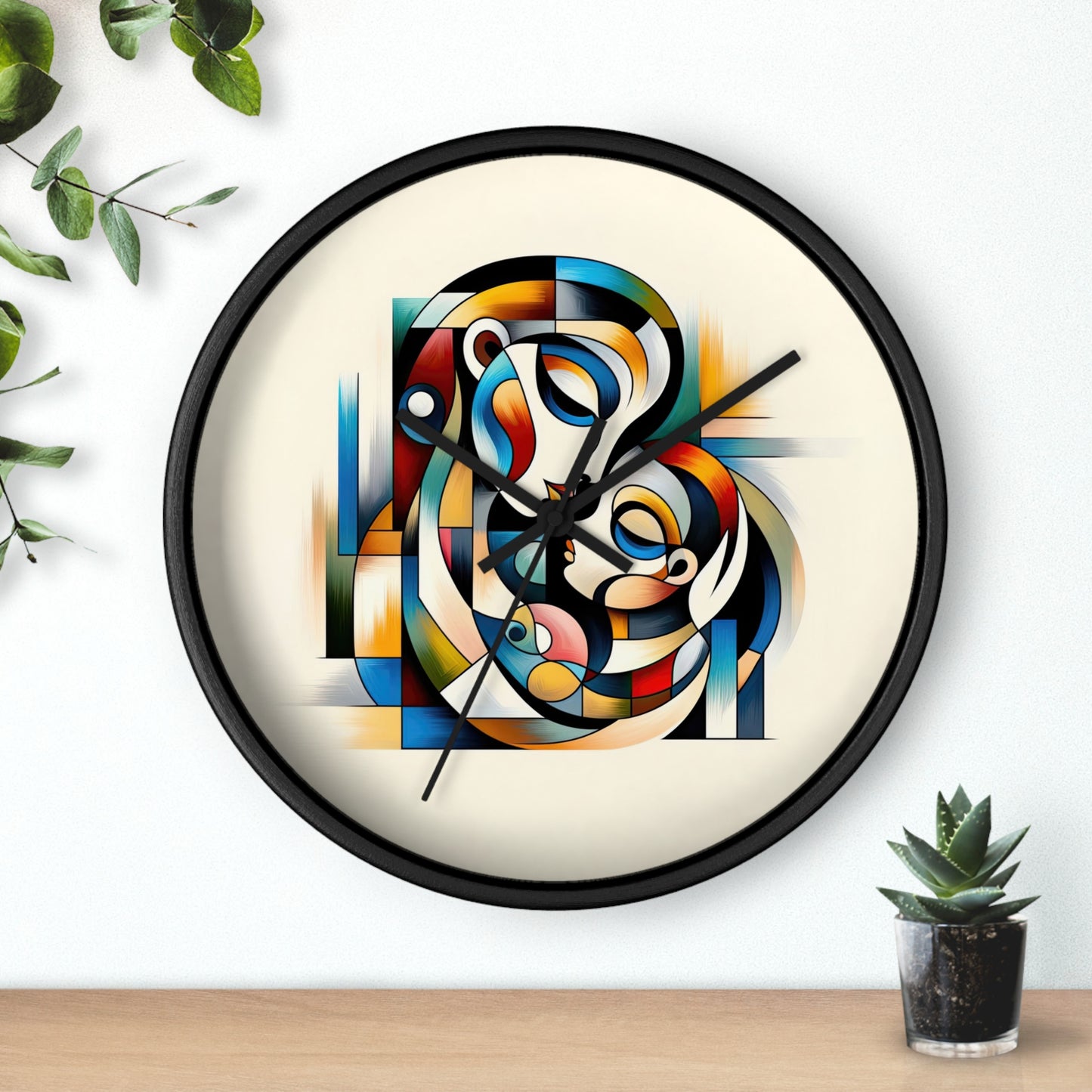 Abstract Art Wall Clock 10" – Mother with Child Design, Modern Home Decor