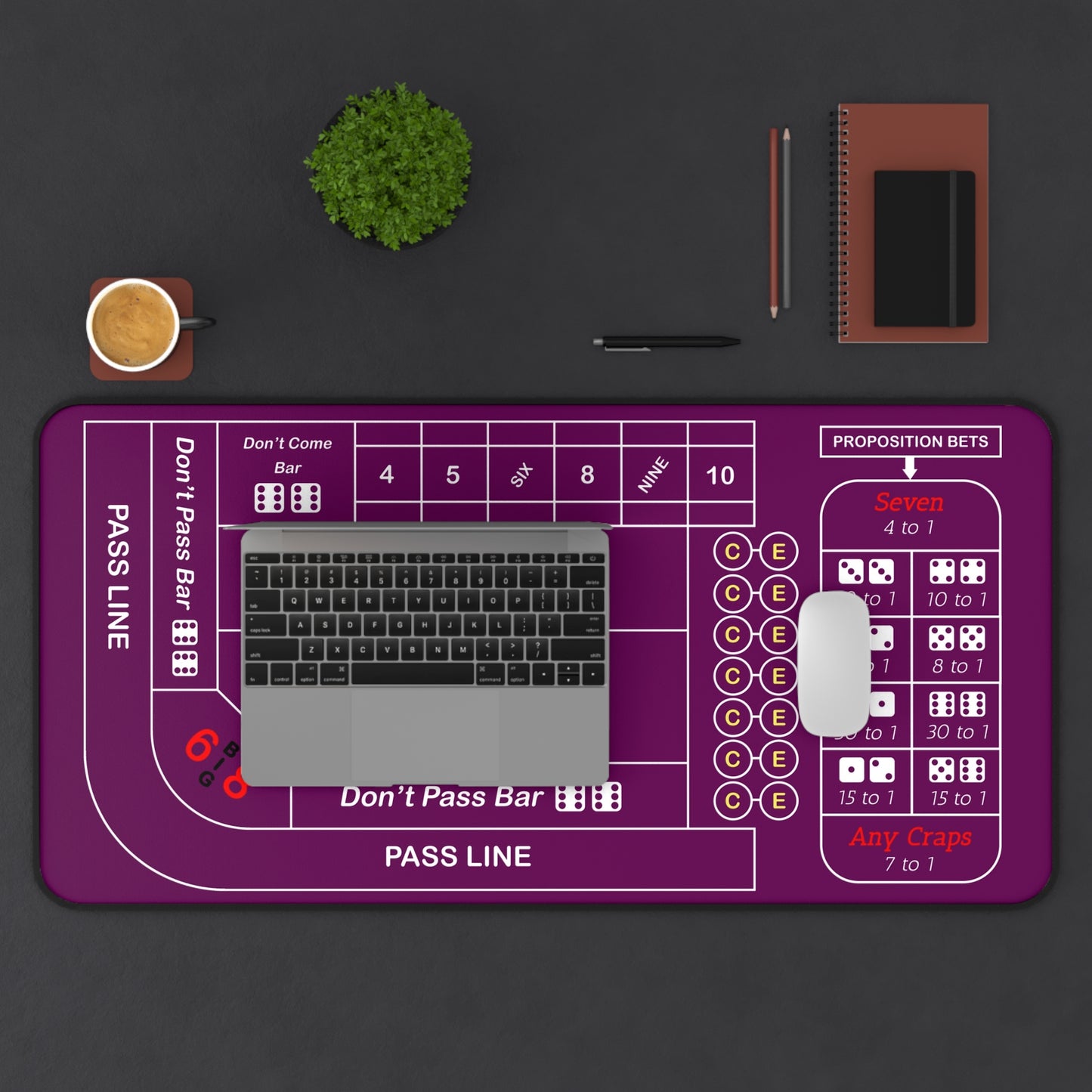 Casino Craps Desk Mat — 2-in-1 Gaming Surface / Purple
