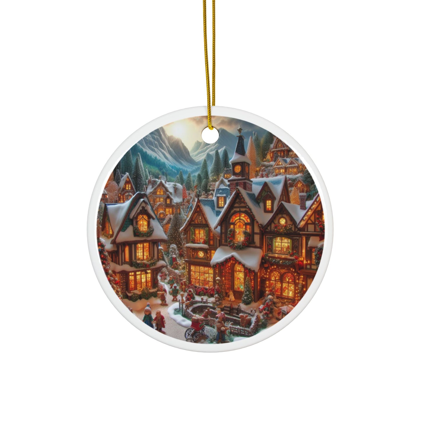 Enchanted Winter Town Ceramic Ornaments, 2-Side Print, (1pc, 3pcs, 5pcs, 10pcs)