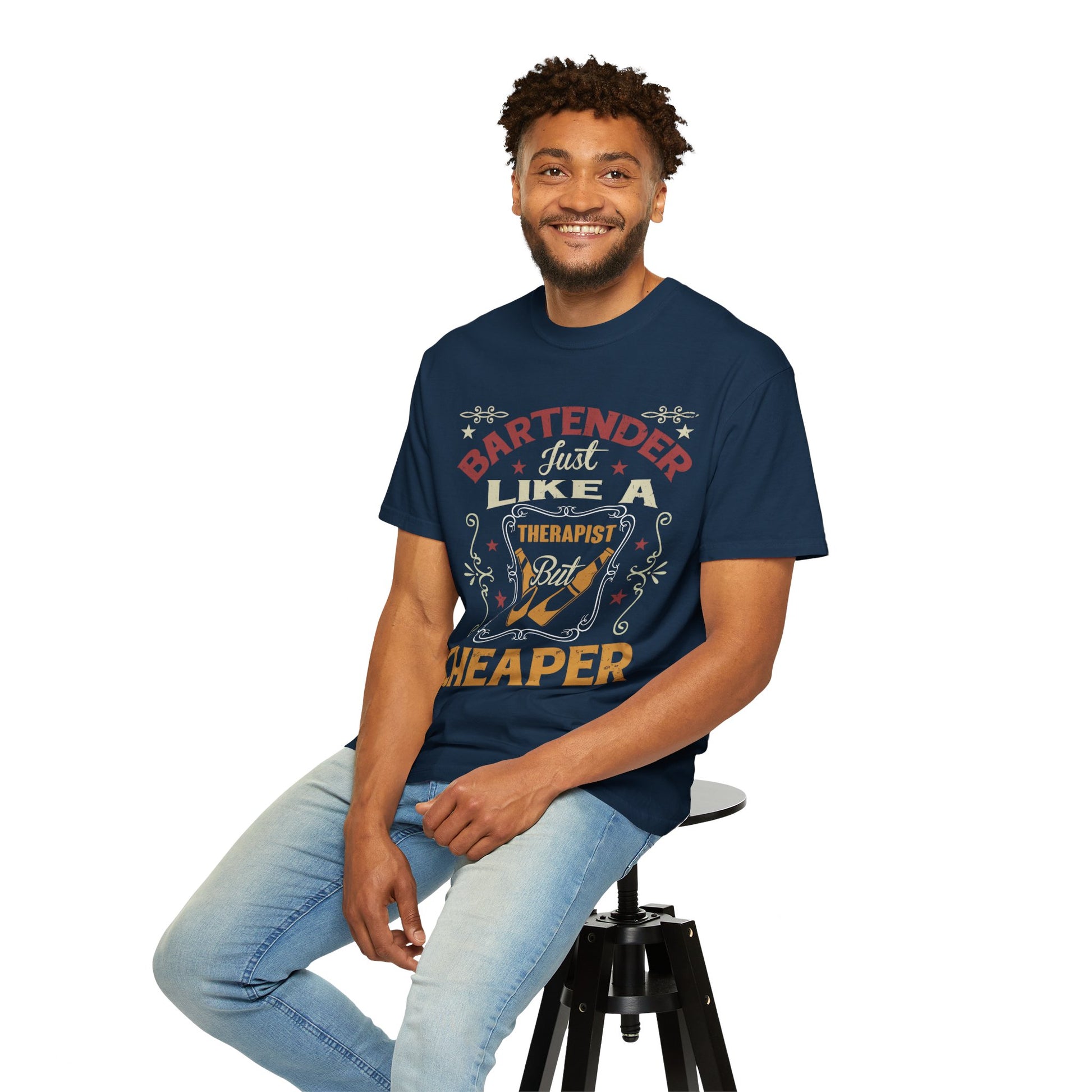 Bartender T-Shirt - Just Like a Therapist But Cheaper | Funny Unisex Tee