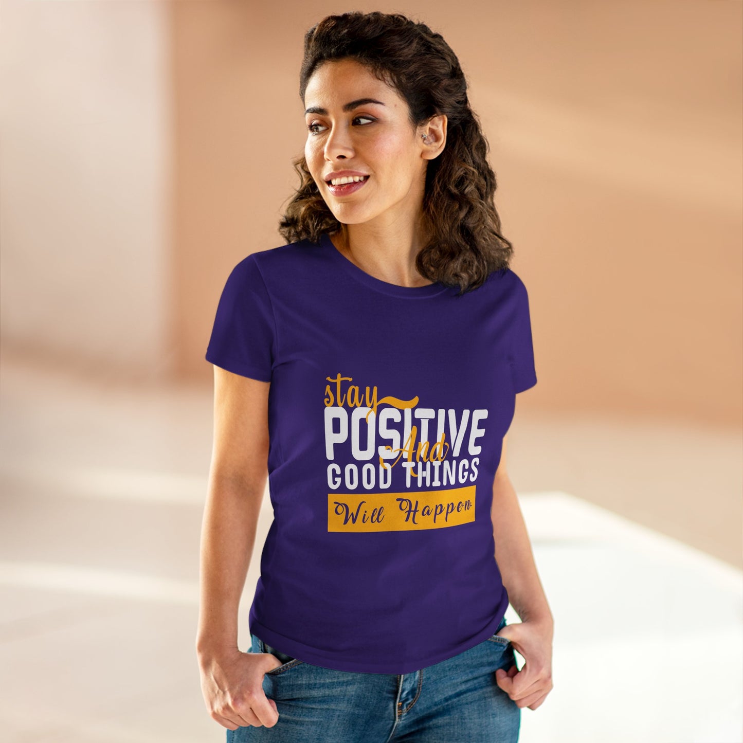 Stay Positive Women's Midweight Cotton Tee - Inspirational T-Shirt