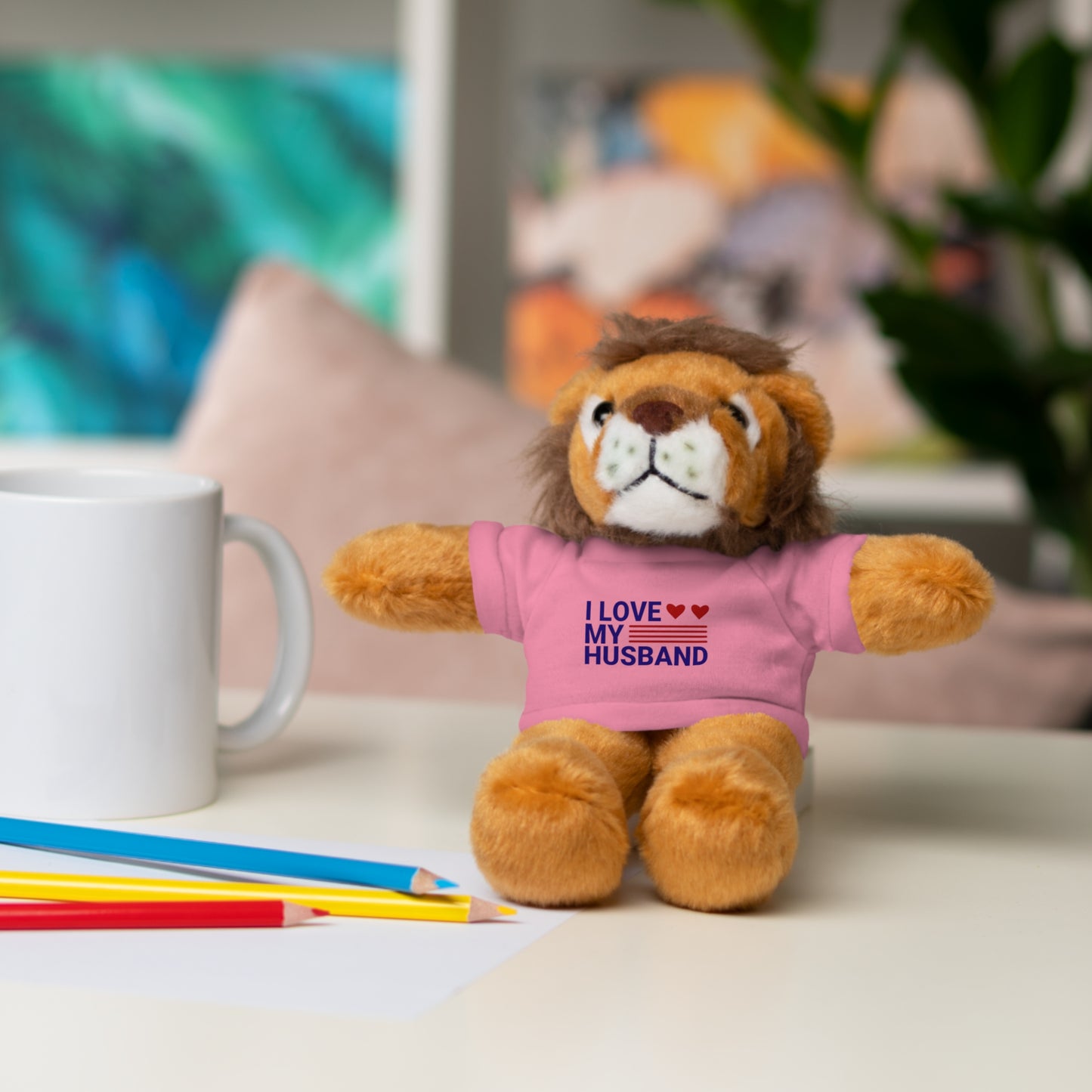Stuffed Animal with "I love my husband" Tee, Gift for husband