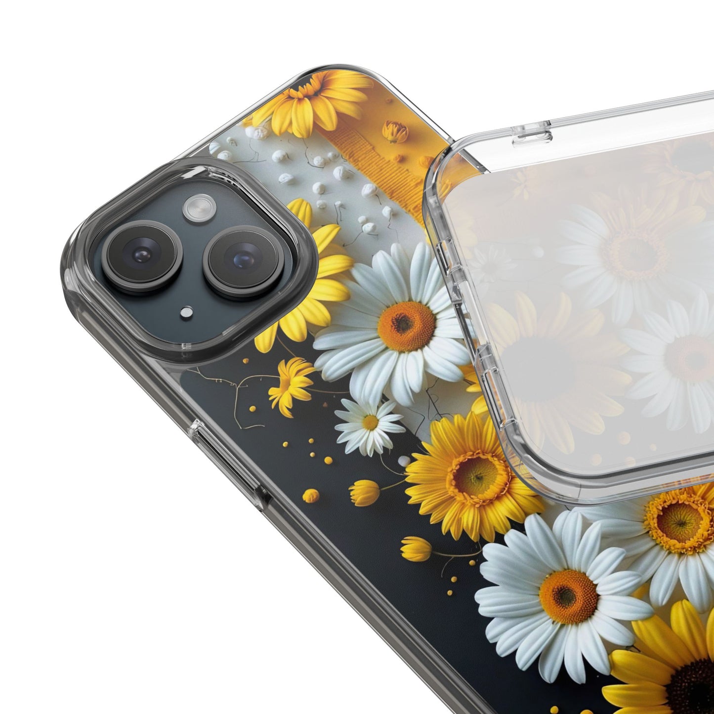 Clear Floral Phone Case - Yellow and White Daisy Pattern Colorful Spring Accessory