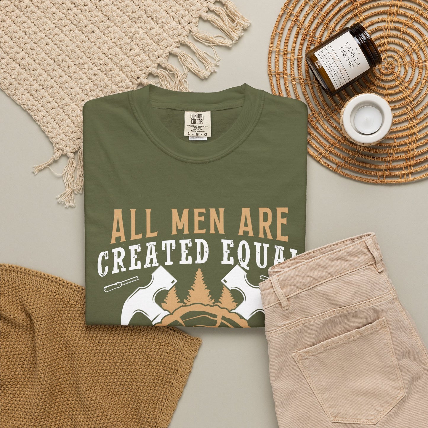 All Men Are Created Equal Carpenter T-Shirt - Unisex Garment-Dyed Tee for Woodworkers