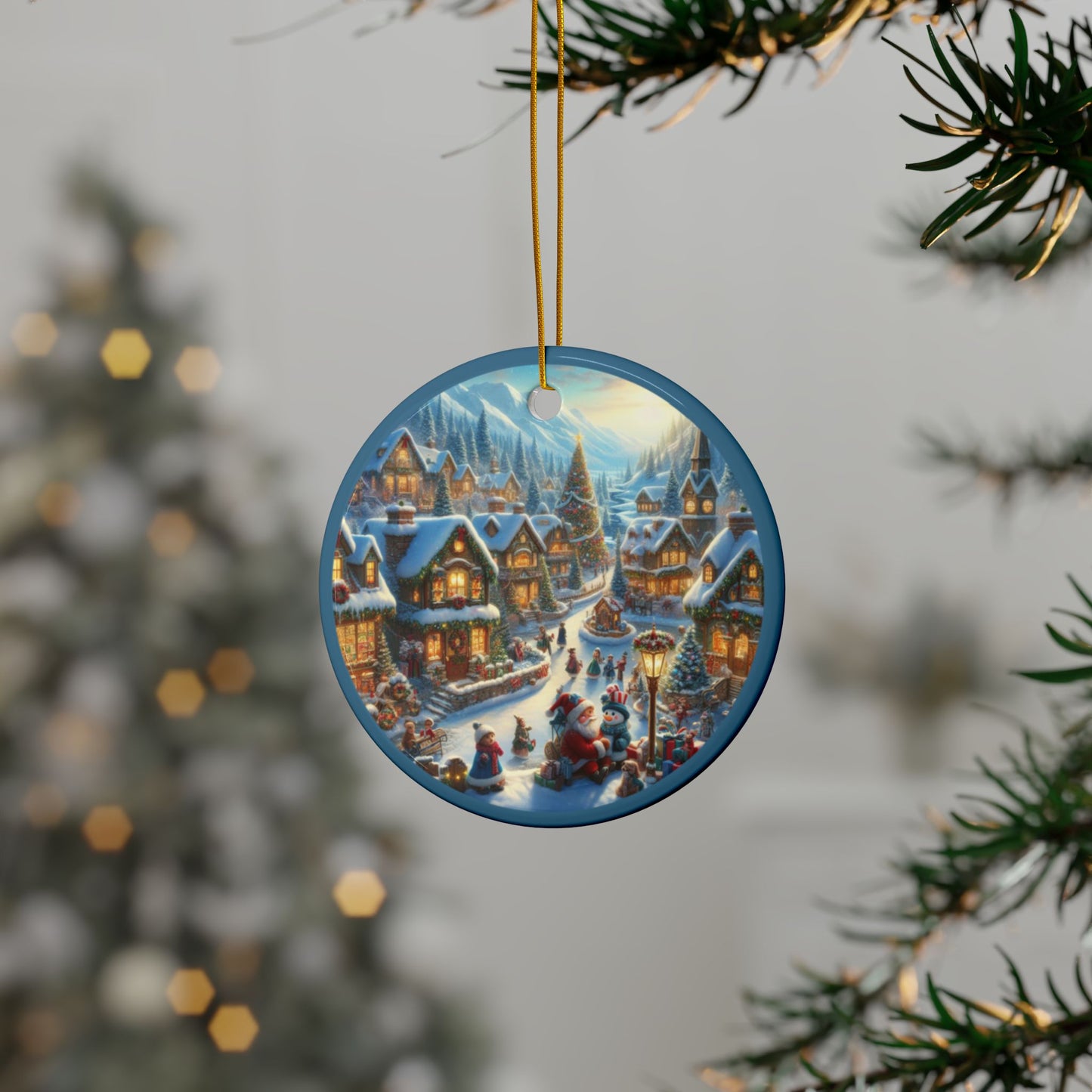 Glistening Winter Wonderland Ceramic Ornaments, 2-Side Print, (1pc, 3pcs, 5pcs, 10pcs)