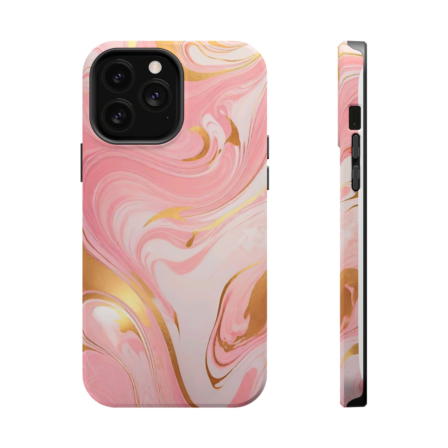 Stylish Magnetic Phone Case, Pink Marble Protective Cover