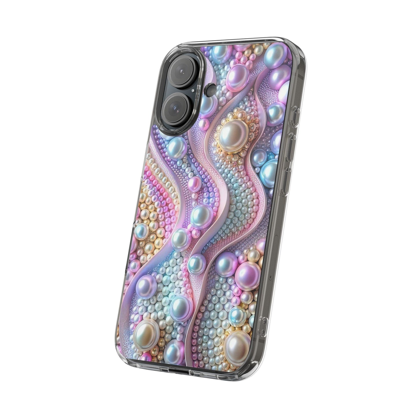 Colorful Pearl Wave Clear Phone Case, Elegant iPhone Cover