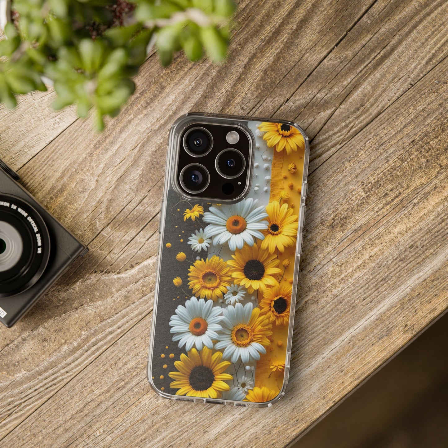 Clear Floral Phone Case - Yellow and White Daisy Pattern Colorful Spring Accessory