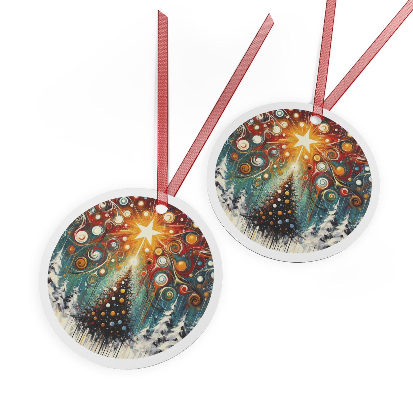 Galactic Yuletide Burst Abstract Metal Ornaments, 2-Side Print