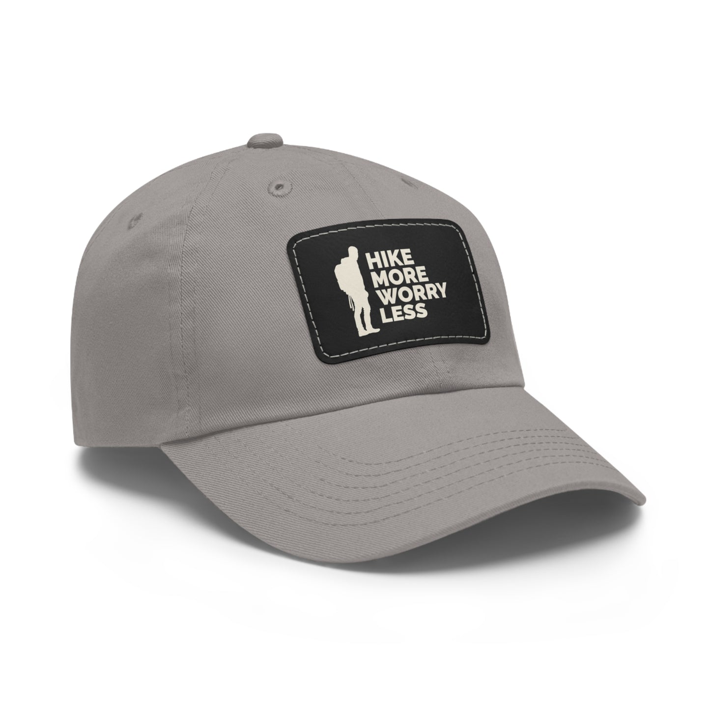 Hike More Worry Less Dad Hat with Leather Patch (Rectangle)