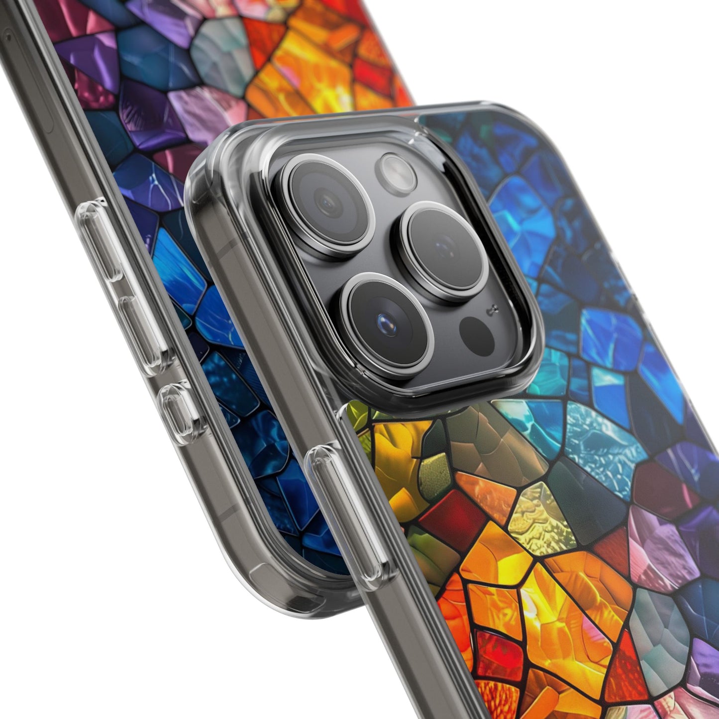 Vibrant Clear Phone Case, Colorful Stained Glass Design