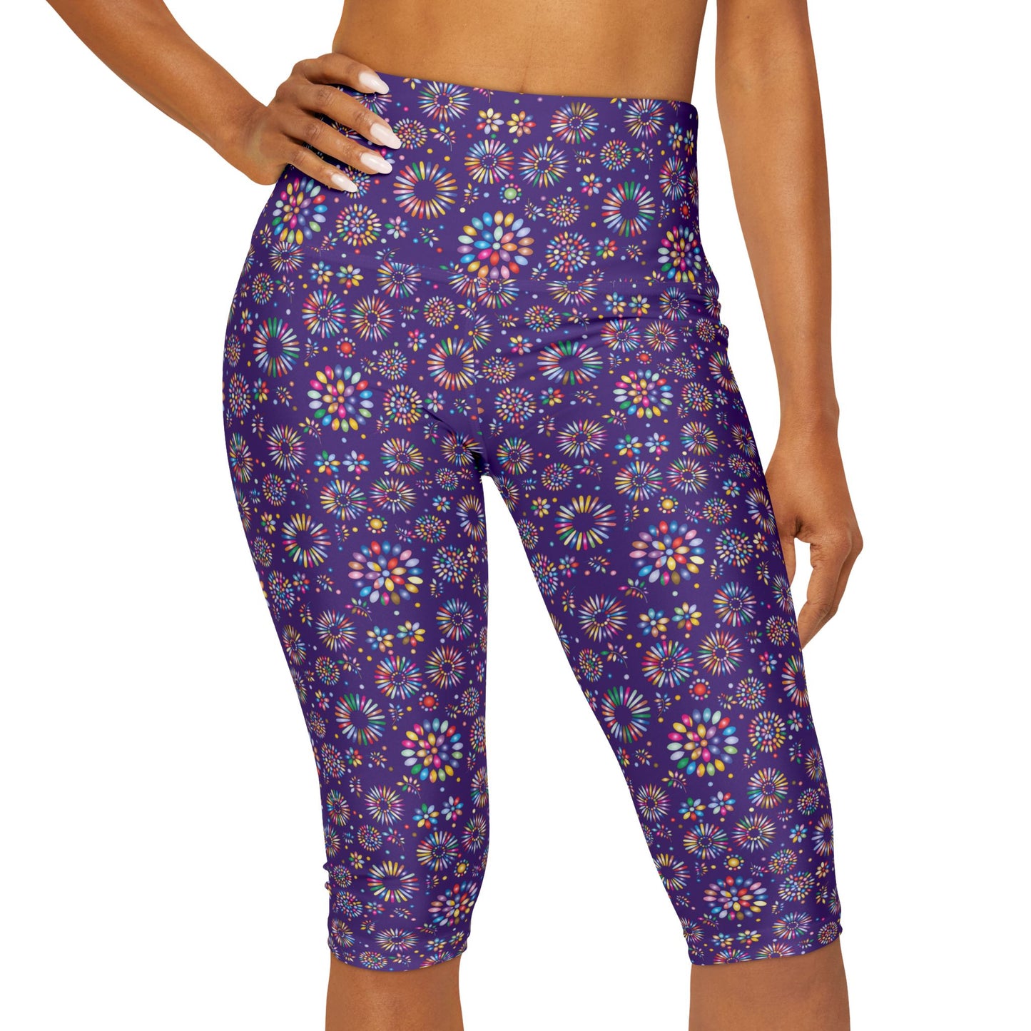 Vibrant Vibes Yoga Capri Leggings (AOP) / Purple