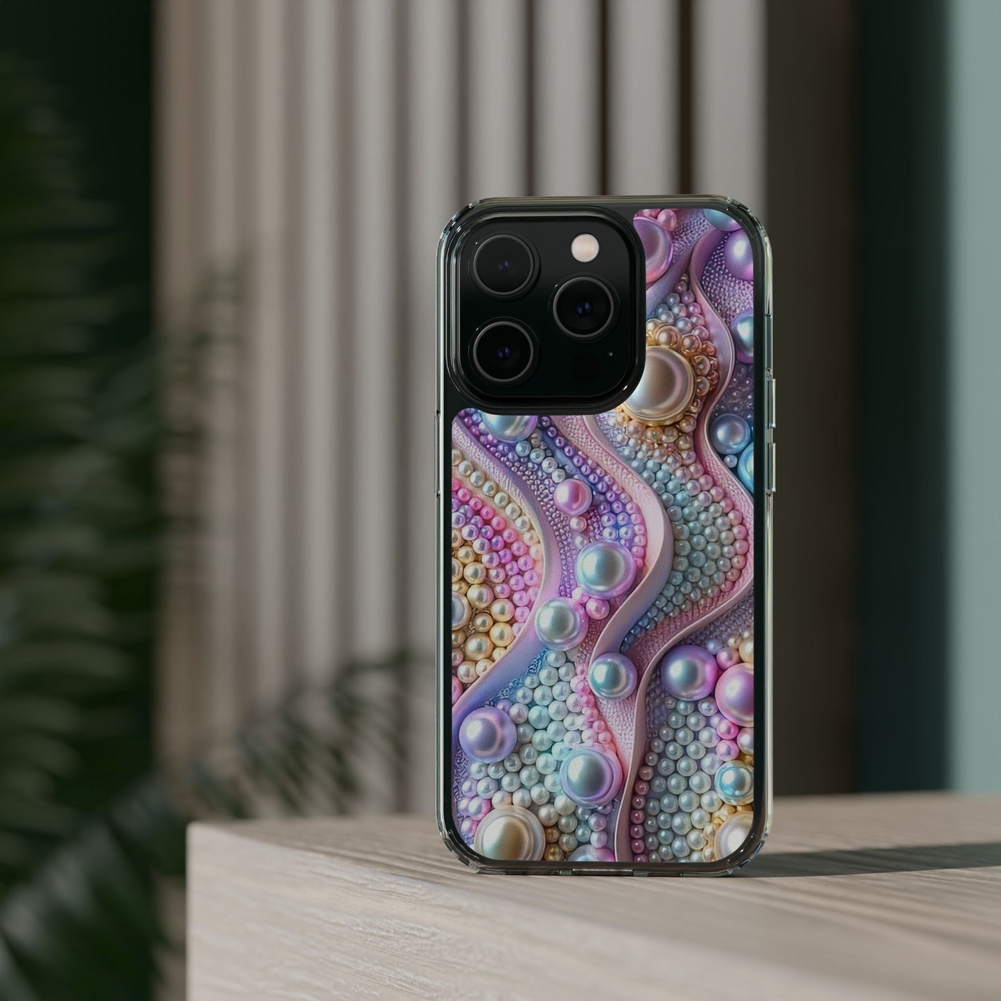 Colorful Pearl Wave Clear Phone Case, Elegant iPhone Cover