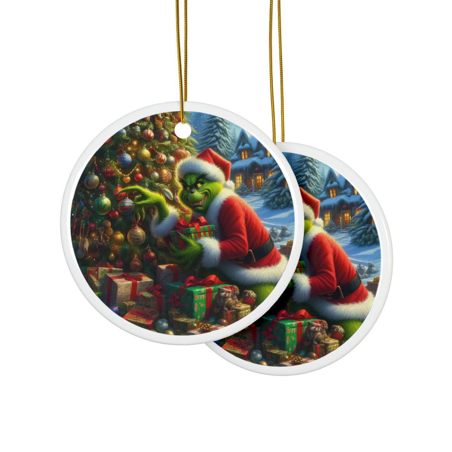 The Grinch’s Holiday Heist Christmas Ceramic Ornaments, 2-Side Print, (1pc, 3pcs, 5pcs, 10pcs)