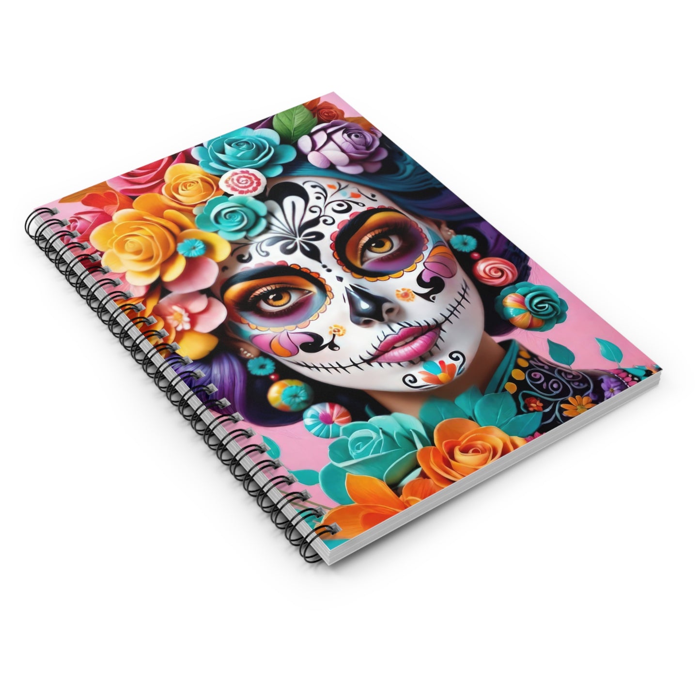 Vibrant Floral Skull Spiral Notebook 6” x 8” – Day of the Dead Journal