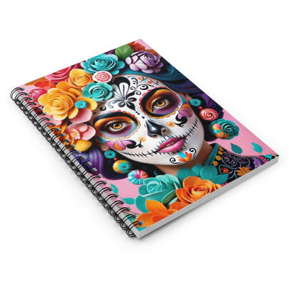 Vibrant Floral Skull Spiral Notebook 6” x 8” – Day of the Dead Journal