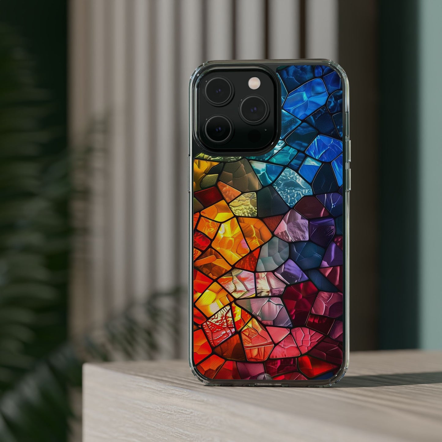 Vibrant Clear Phone Case, Colorful Stained Glass Design