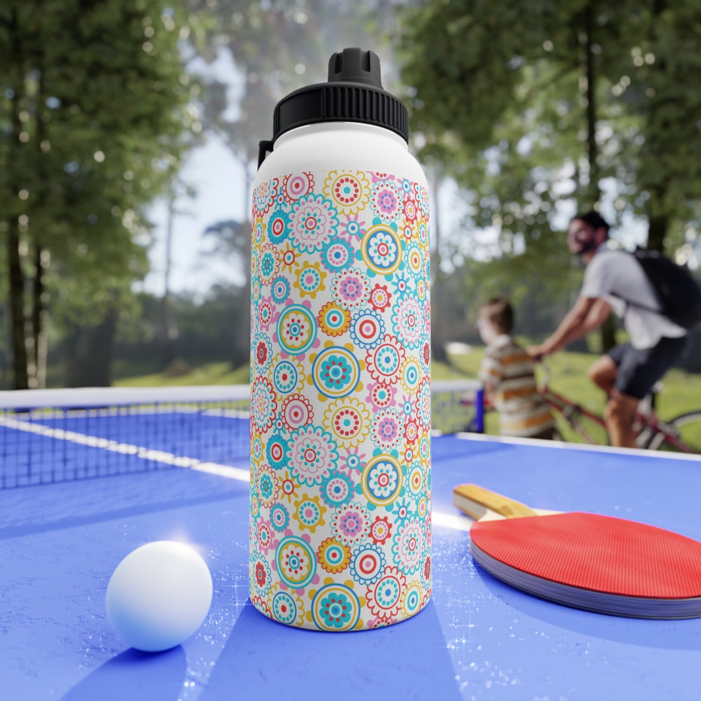 Flower Pop Stainless Steel Water Bottle, Sports Lid