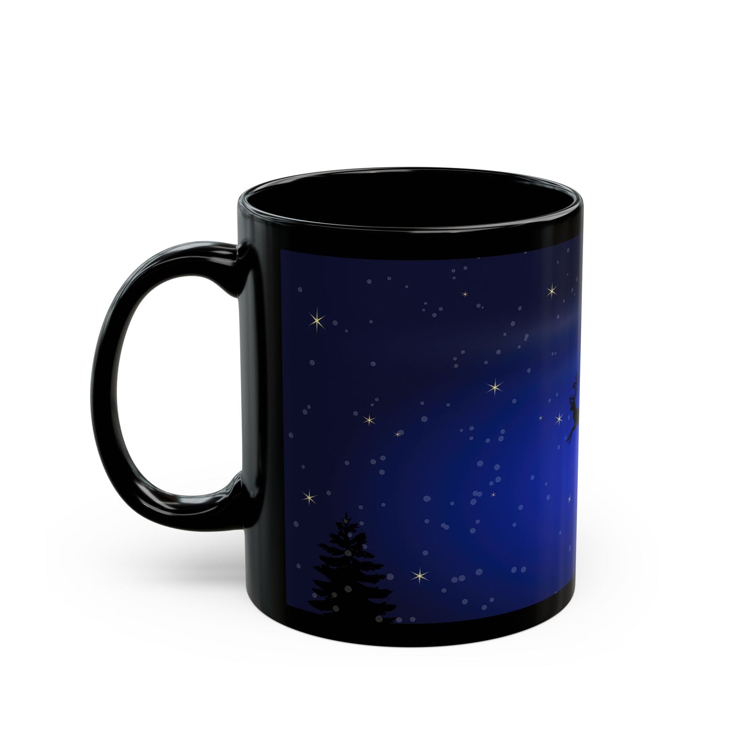 Moonlit Flight: Santa's Magical Slide Black Mug - 11oz, 15oz