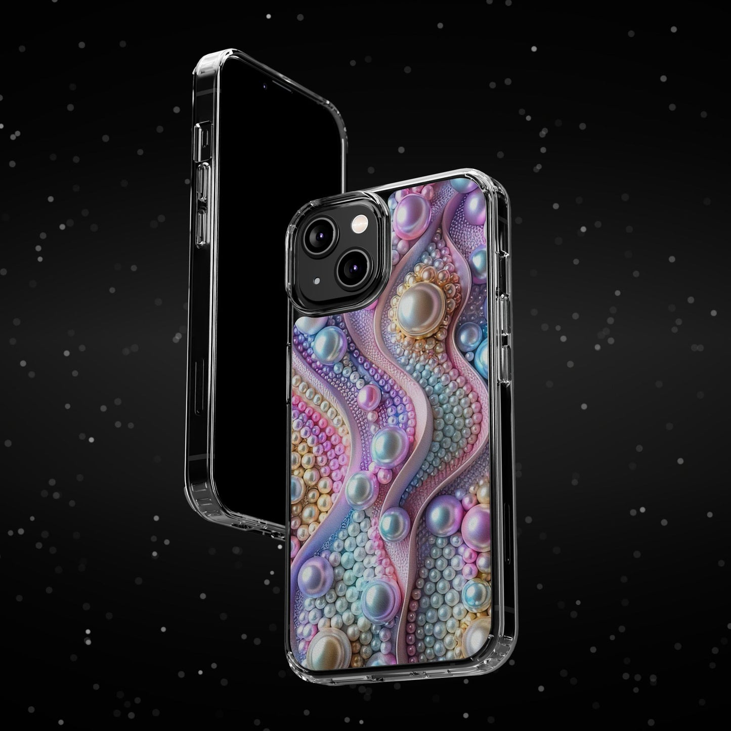 Colorful Pearl Wave Clear Phone Case, Elegant iPhone Cover