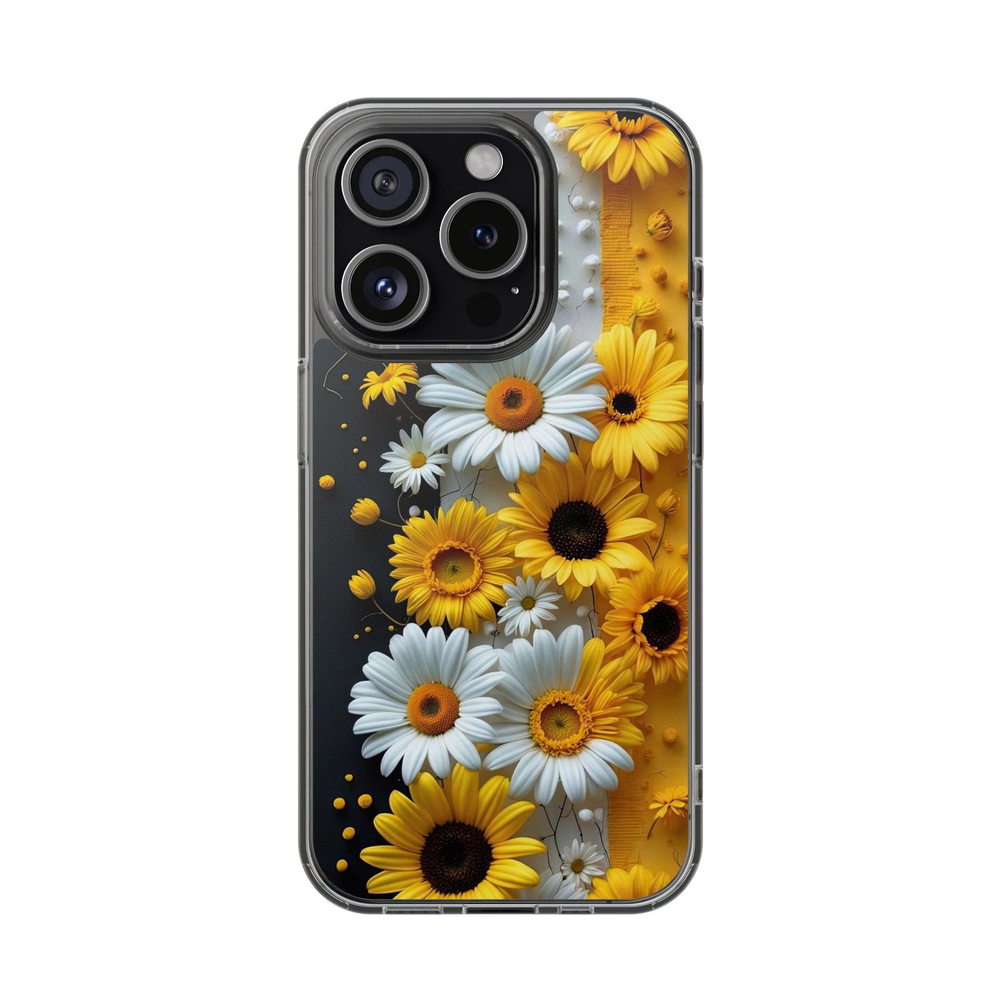 Clear Floral Phone Case - Yellow and White Daisy Pattern Colorful Spring Accessory