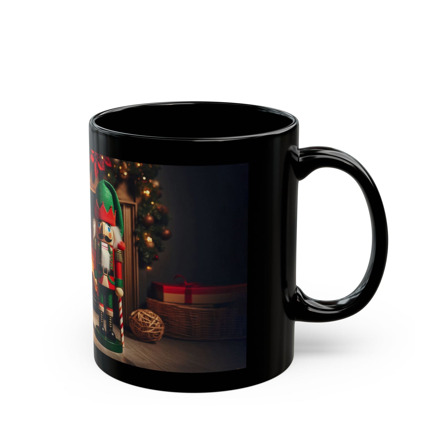 Two Nutcrackers and a Winter’s Fire Black Mug - 11oz, 15oz