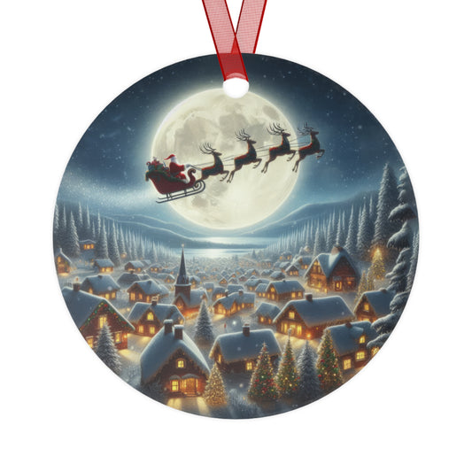 Santa’s Moonlit Village Flight Metal Ornaments, 2-Side Print