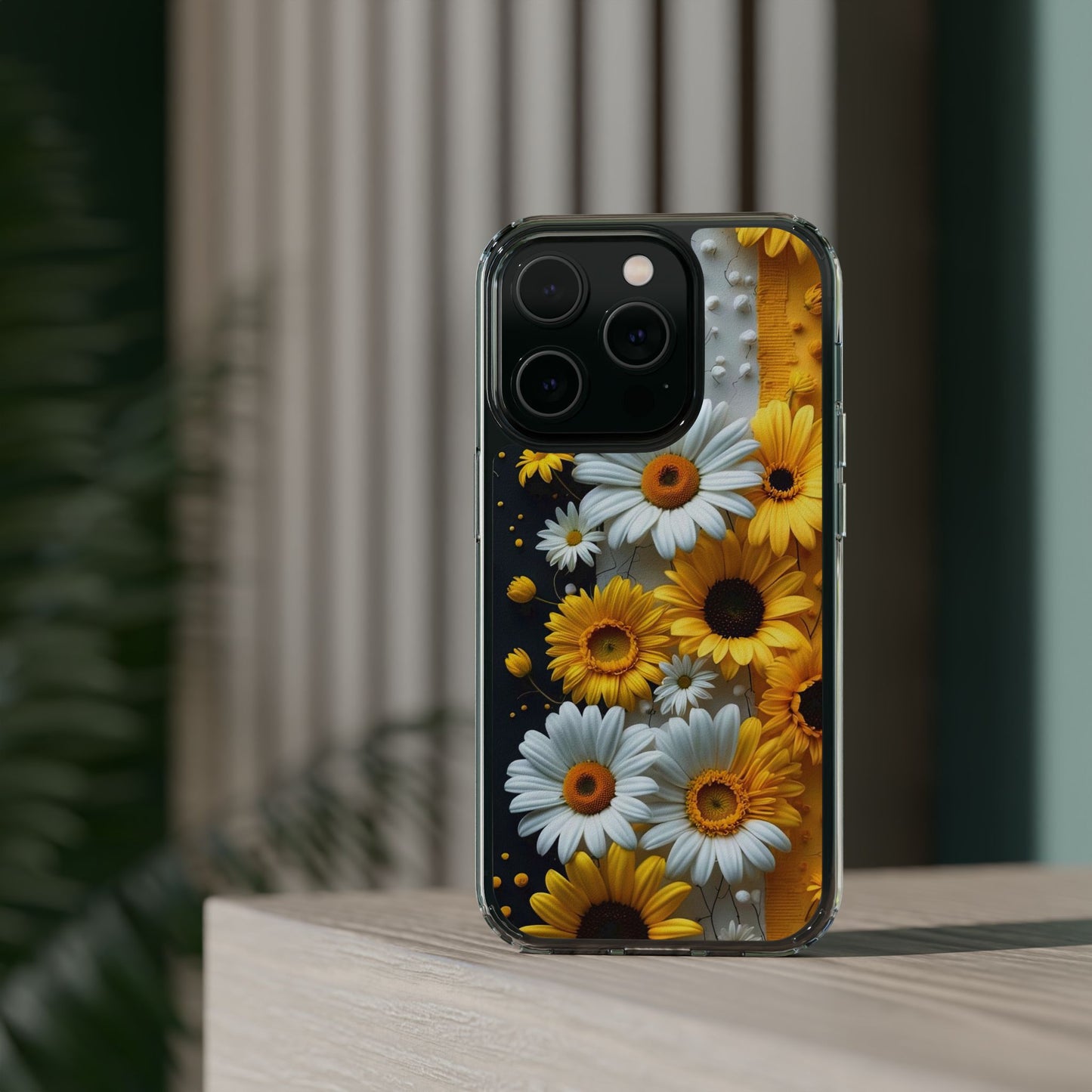 Clear Floral Phone Case - Yellow and White Daisy Pattern Colorful Spring Accessory